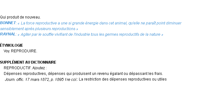 Définition reproductif Emile Littré