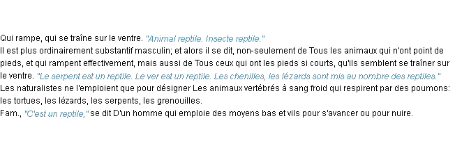 Définition reptile ACAD 1835