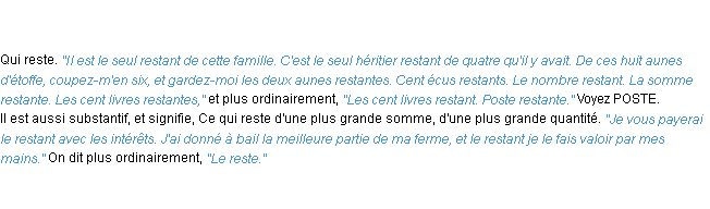 Définition restant ACAD 1835