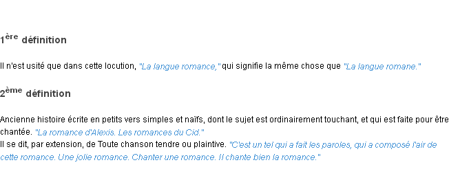 Définition romance ACAD 1835
