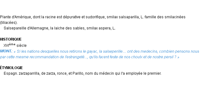 Définition salsepareille Emile Littré