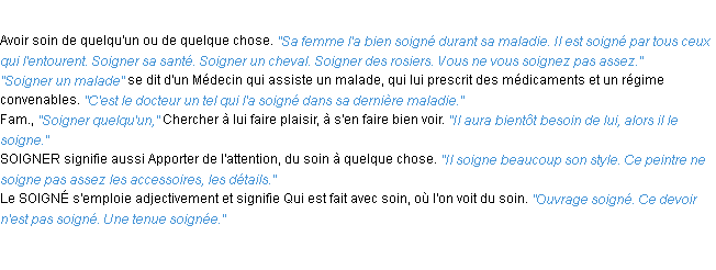 Définition soigner ACAD 1932