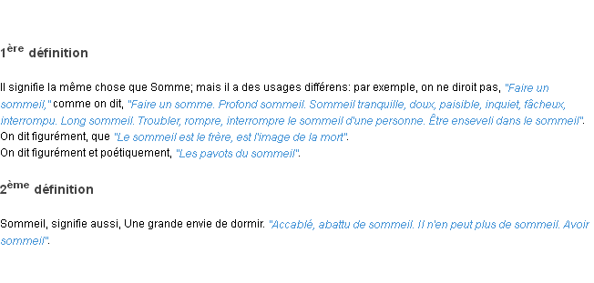 Définition sommeil ACAD 1798