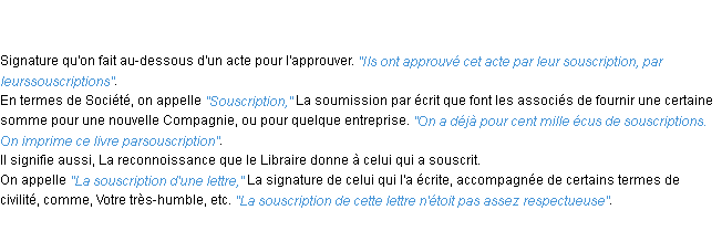Définition souscription ACAD 1798