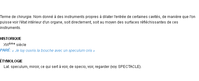 Définition speculum Emile Littré
