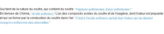 Définition sulfureux ACAD 1932