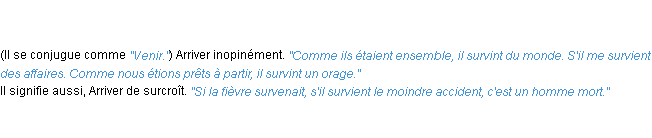 Définition survenir ACAD 1835