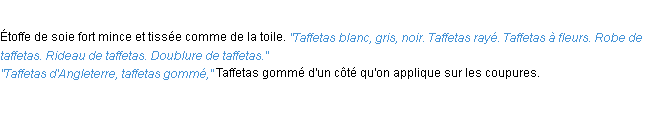 Définition taffetas ACAD 1932