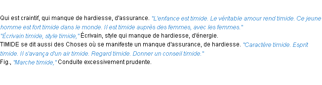 Définition timide ACAD 1932
