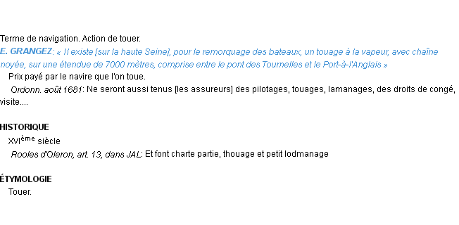 Définition touage Emile Littré