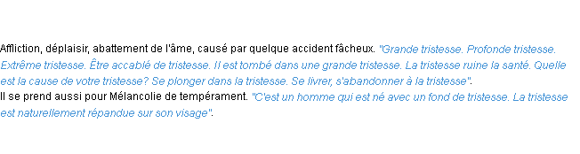 Définition tristesse ACAD 1798