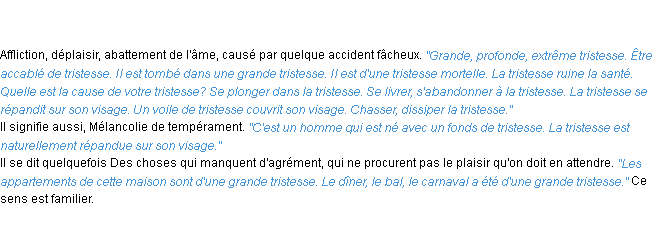 Définition tristesse ACAD 1835
