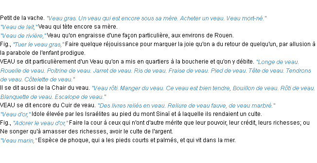 Définition veau ACAD 1932