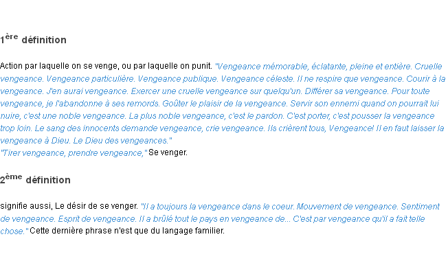 Définition vengeance ACAD 1835