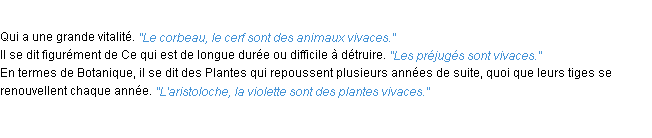 Définition vivace ACAD 1932