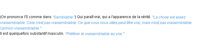 Définition vraisemblable ACAD 1835